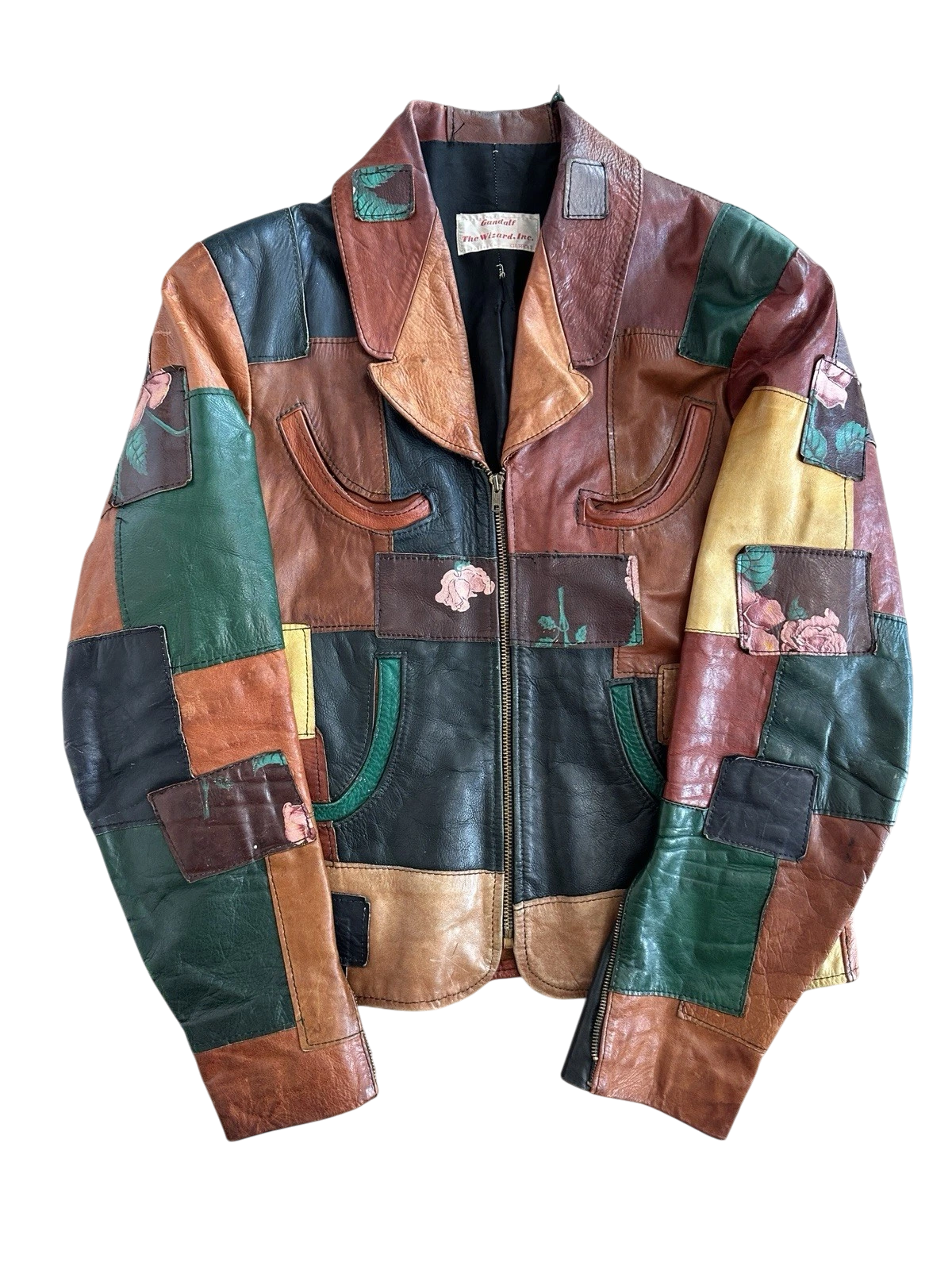 RARE Painted Patchwork Leather Jacket | Women's M | c. 1970s