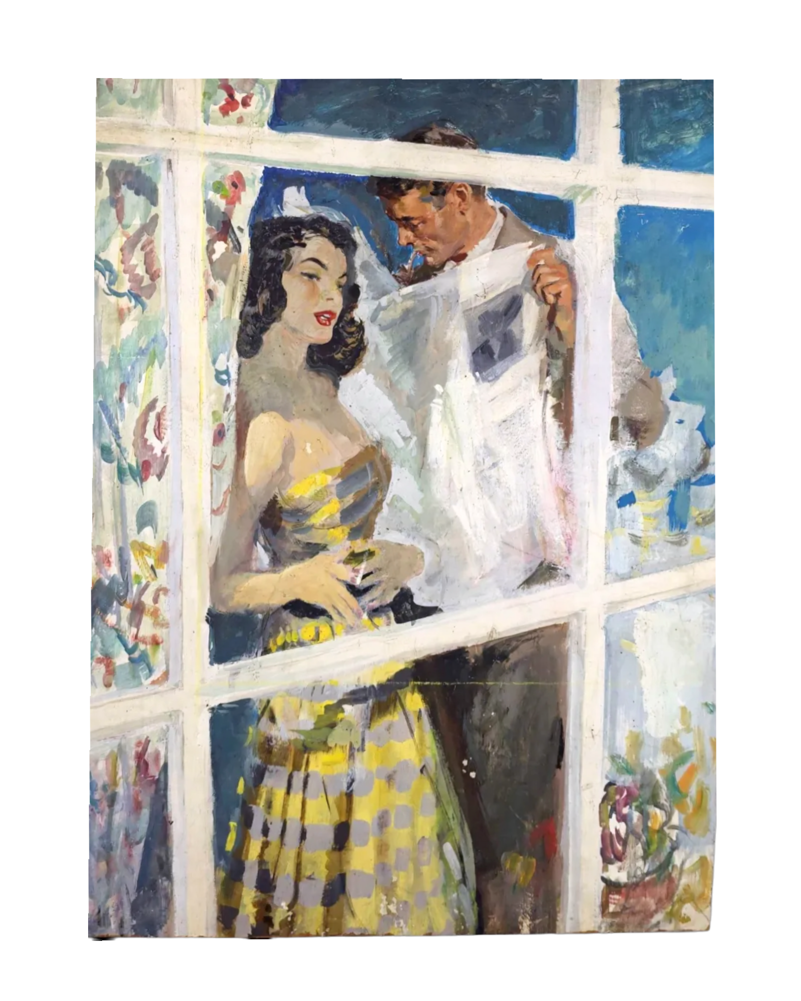 Midcentury Window Scene Illustration | 20" x 27" | c. 1950s