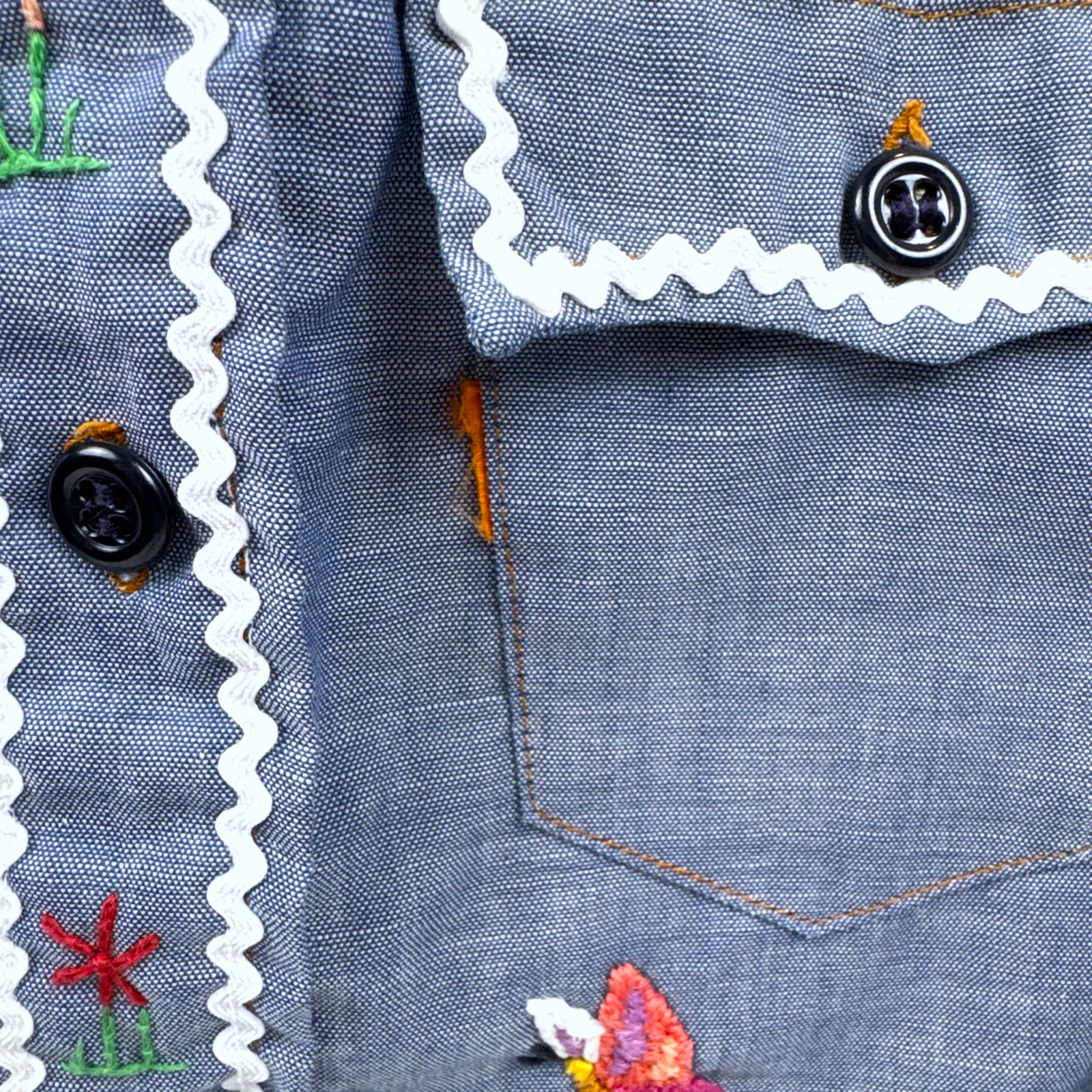 Embroidered Chambray Shirt | Youth Sz. 6 | c. 1970s