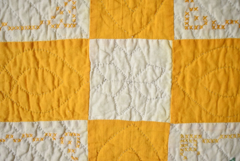 Embroidered Floral Quilt | 74" x 76" | c. 1930s