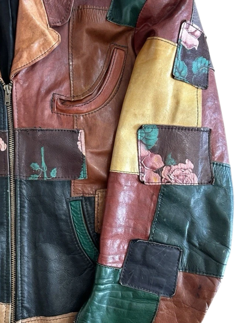 RARE Painted Patchwork Leather Jacket | Women's M | c. 1970s