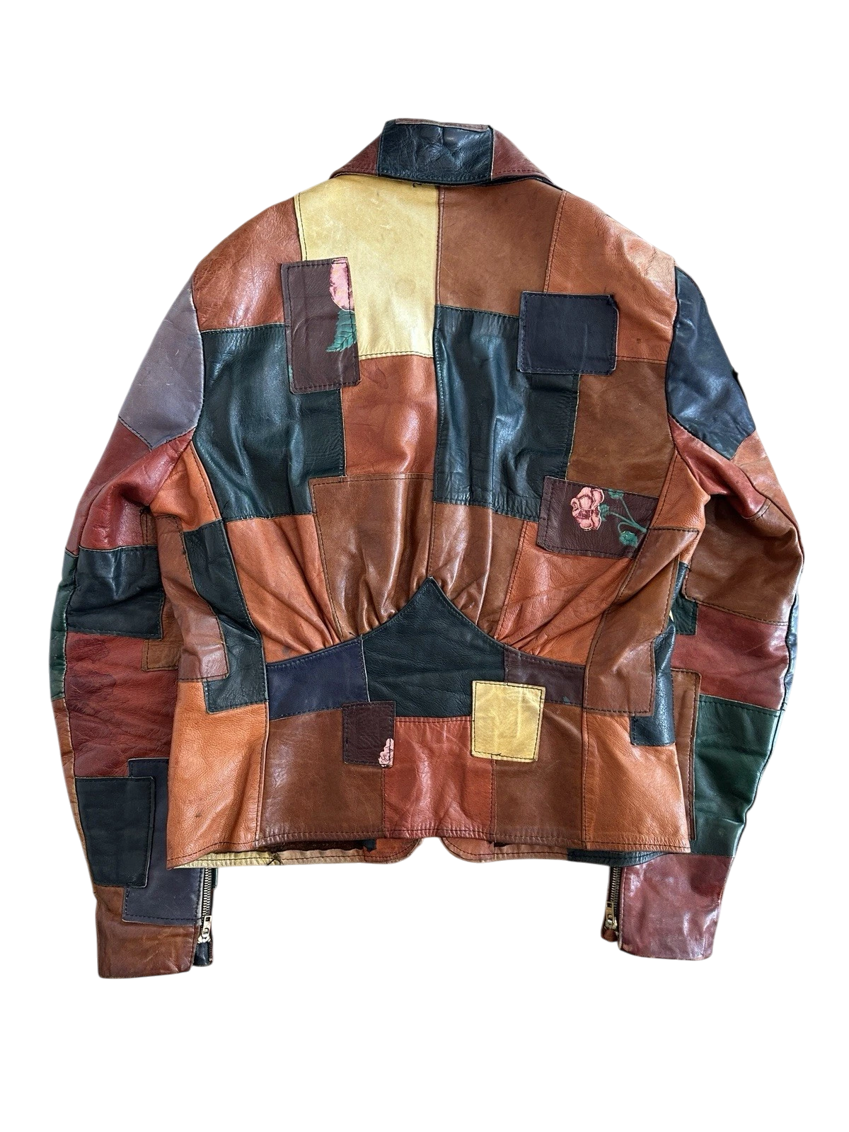 RARE Painted Patchwork Leather Jacket | Women's M | c. 1970s