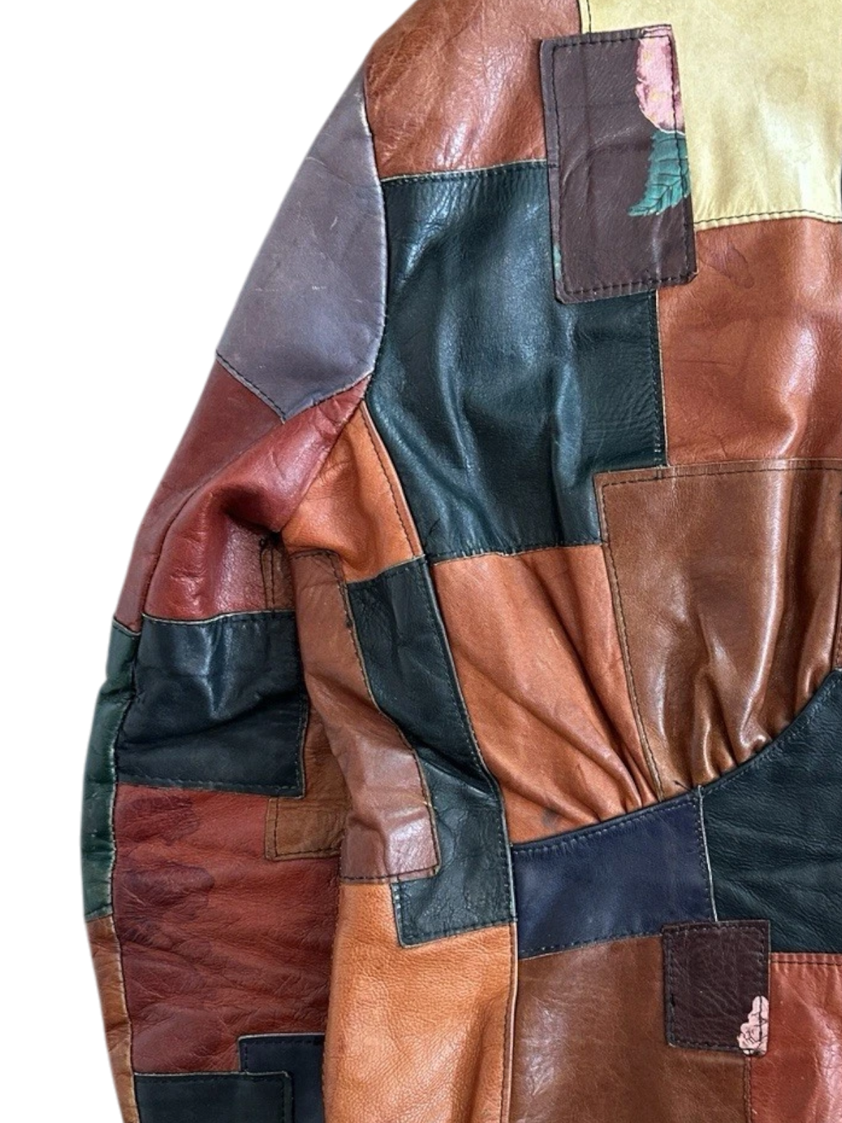 RARE Painted Patchwork Leather Jacket | Women's M | c. 1970s