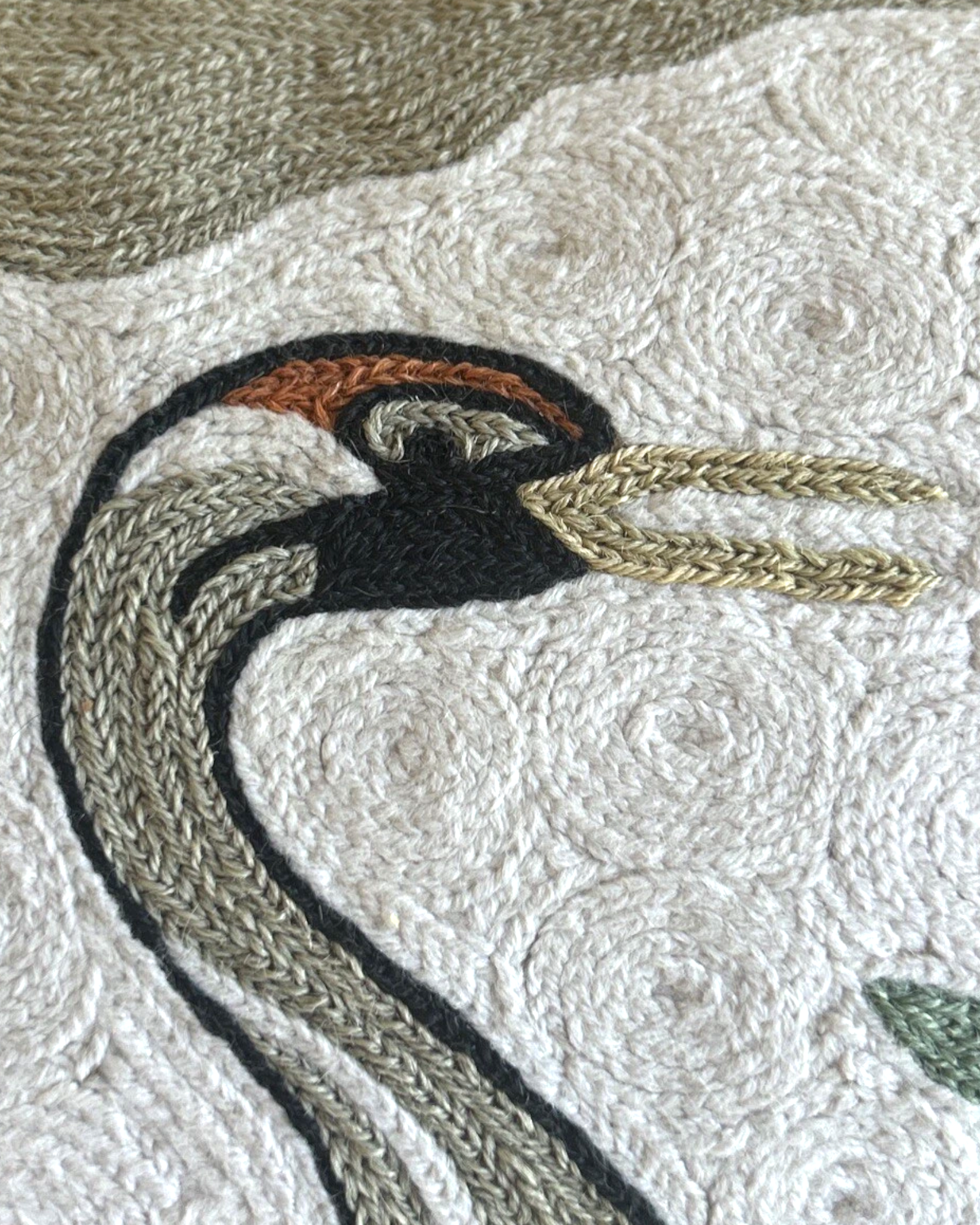 Asian Crane Embroidered Wool Pillow | 18" x 13" | c. 1970s