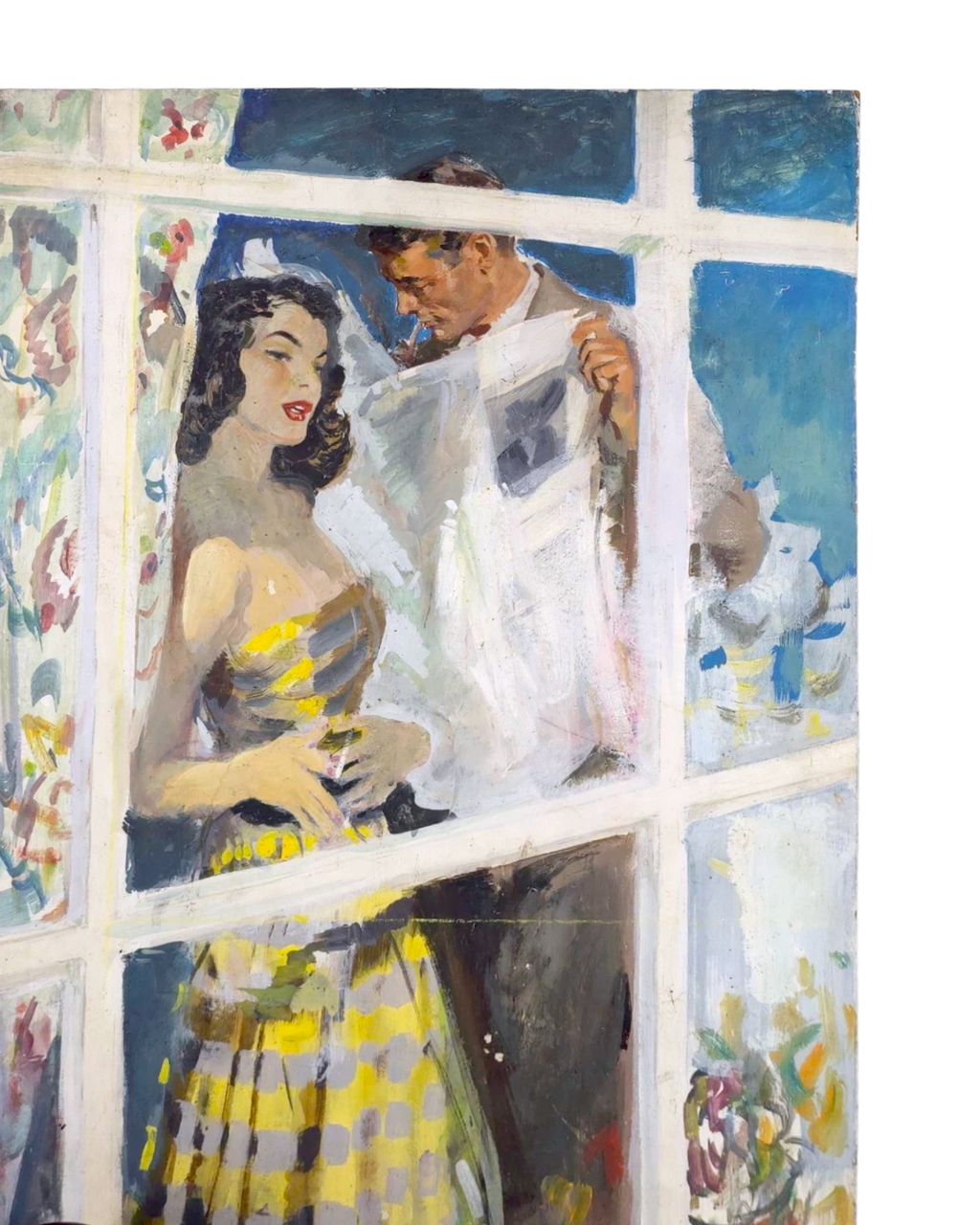 Midcentury Window Scene Illustration | 20" x 27" | c. 1950s