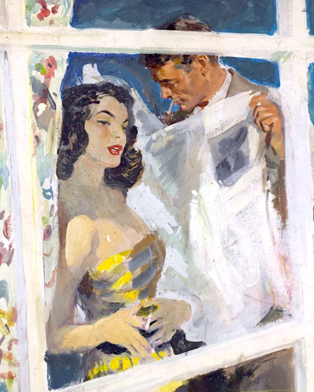 Midcentury Window Scene Illustration | 20" x 27" | c. 1950s