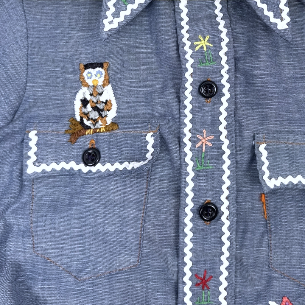 Embroidered Chambray Shirt | Youth Sz. 6 | c. 1970s
