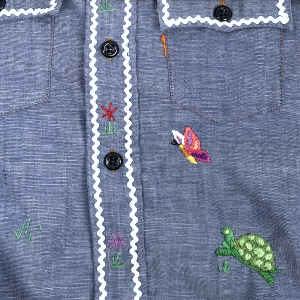 Embroidered Chambray Shirt | Youth Sz. 6 | c. 1970s
