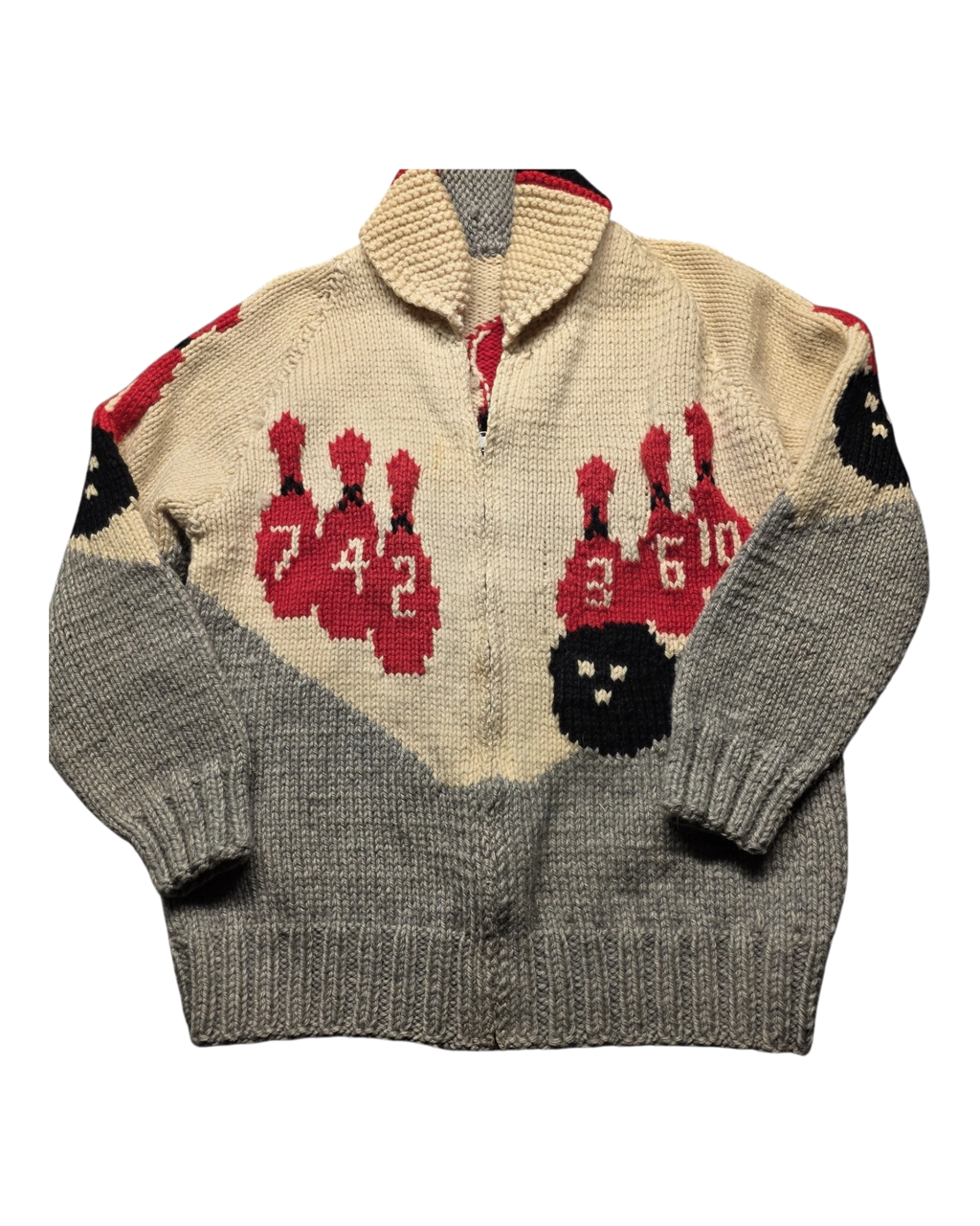 Bowling Graphic Cowichan-Style Sweater | Adult Sz. M | c. 1950s