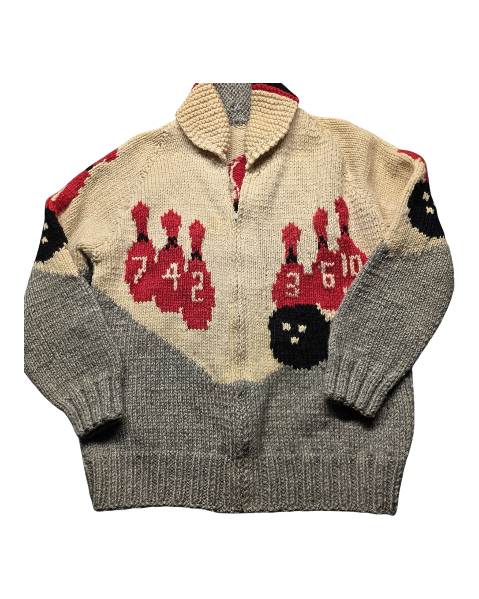 Bowling Graphic Cowichan-Style Sweater | Adult Sz. M | c. 1950s